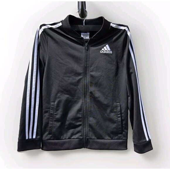 ADIDAS Girls XL 16 Black 3-Stripes Jacket Zip-up Tricot Track Gym Sports AP4472 - Picture 1 of 8